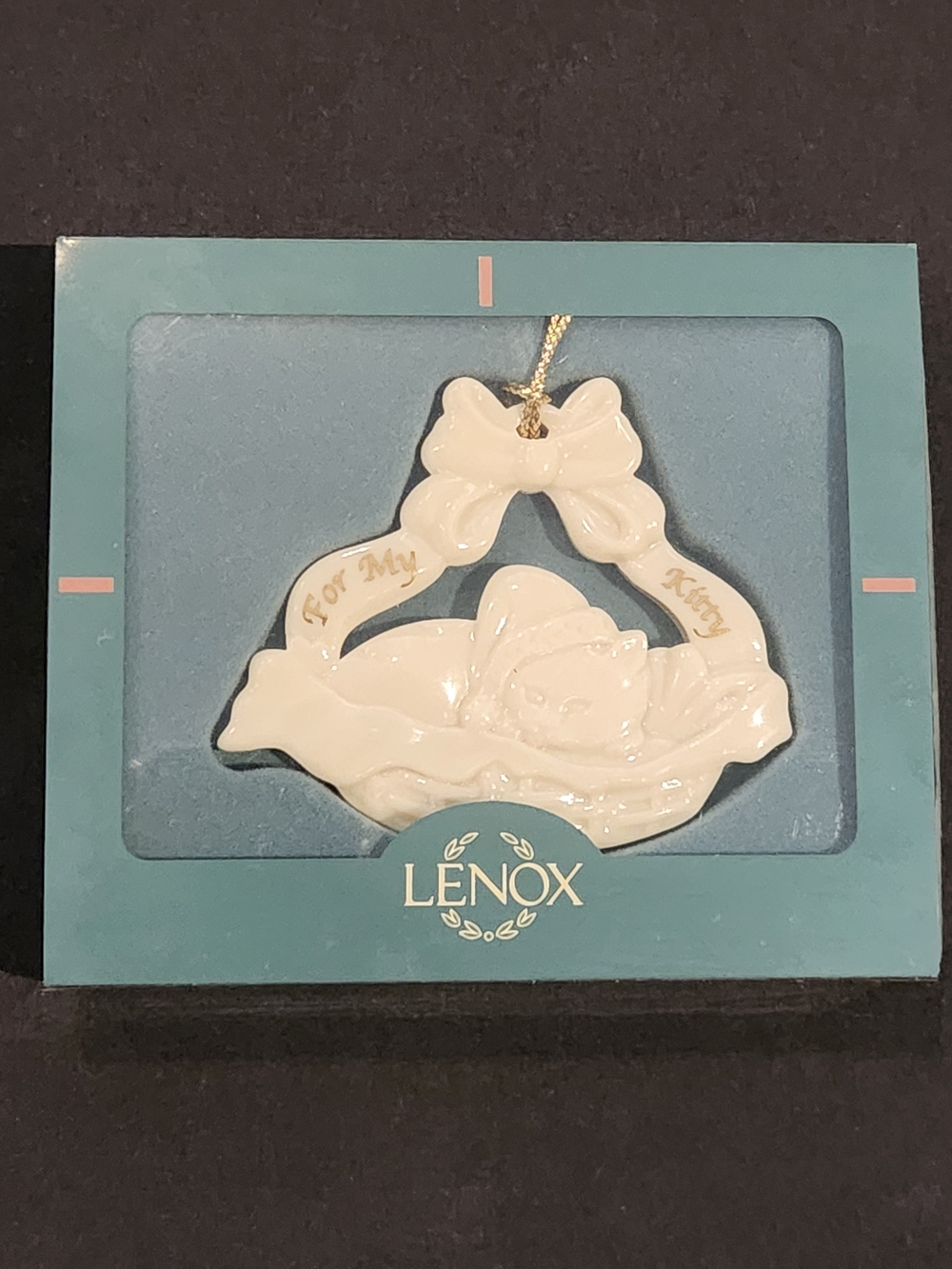 VTG Lenox For My Kitty Christmas Porcelain Cat Ornament IOB $30 Retail